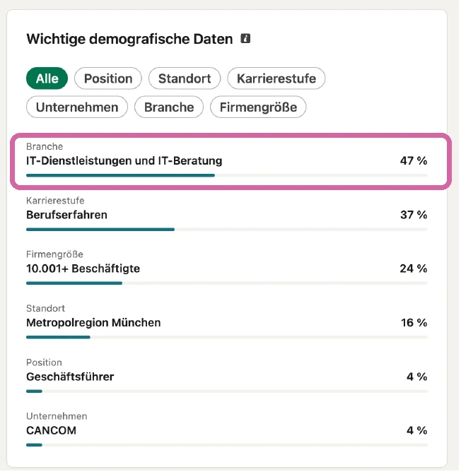 Demografie der Reichweite: 47 Prozent IT-Dienstleistungen und IT-Beratung